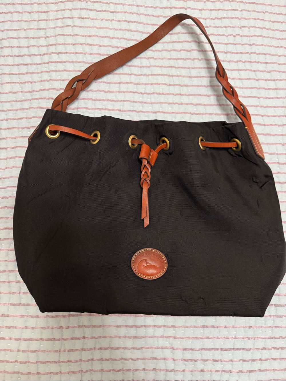 Dooney & Bourke Black Shoulder Bag with Brown Leather Trim